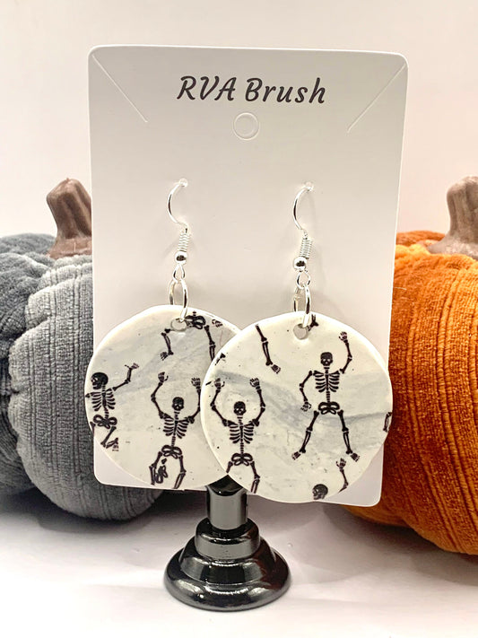 11-Halloween Spooky Skeleton Dangling Earrings: Round White, Hypoallergenic Handmade Jewelry