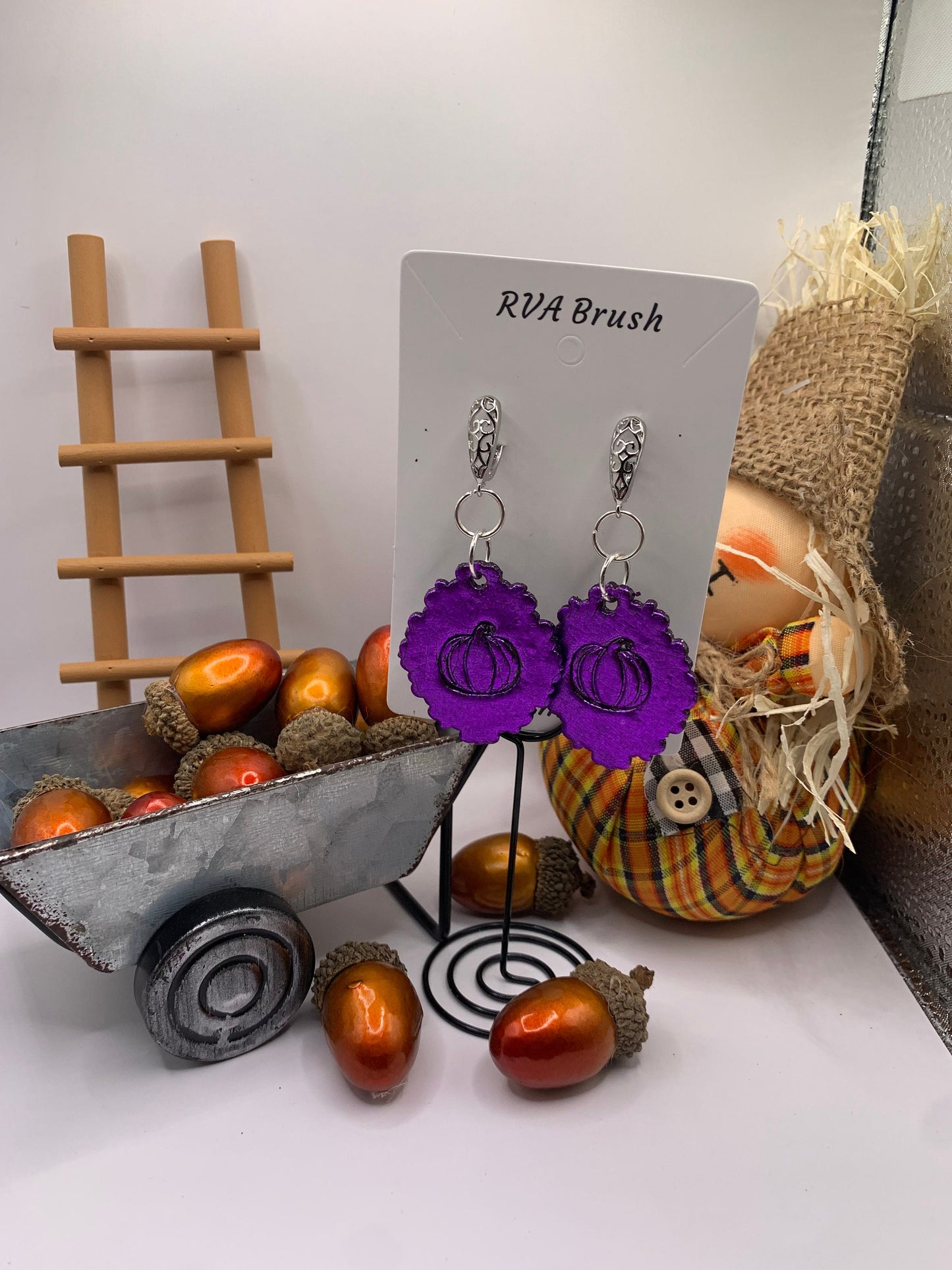 28-Purple pumpkin Halloween earrings handmade polymer clay hypoallergenic, fall and Autumn