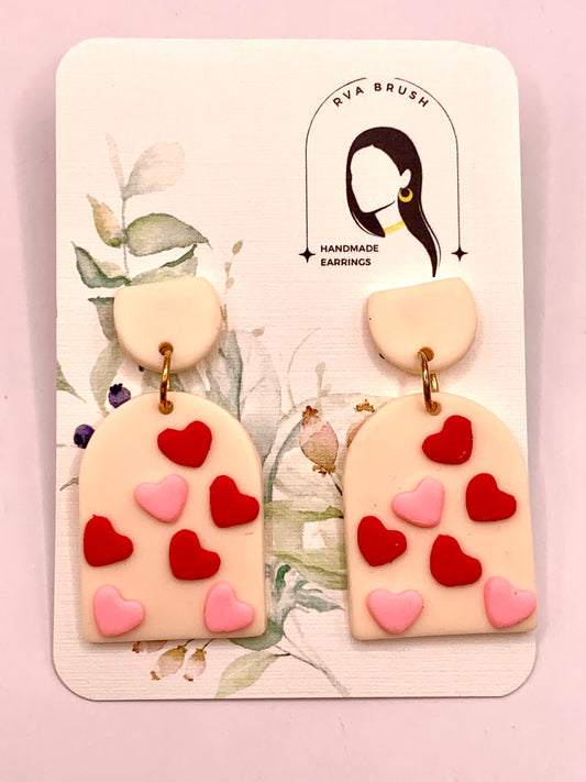 126- Romantic Blush & Red Hearts Polymer Clay Earrings - Sweetheart Statement Jewelry