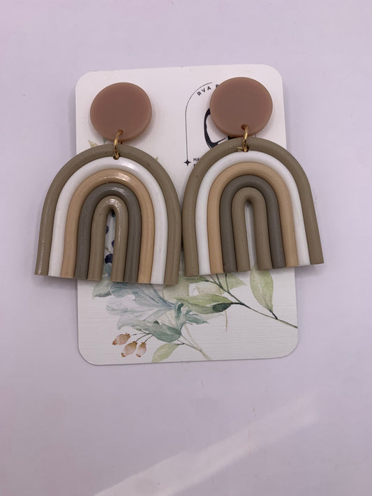 137- Neutral Tone Arch Earrings - Modern Minimalist Polymer Clay Jewelry - Chic Geometric Design - Elegant Gift for Her