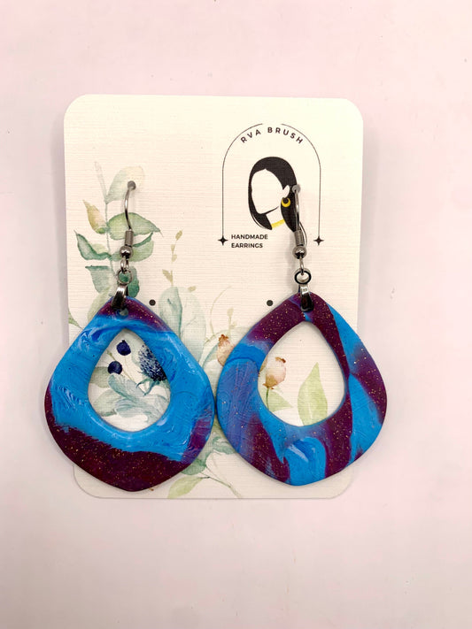 153- Abstract Blue Swirl Handcrafted Earrings Artistic Acrylic Drops Gift for Her