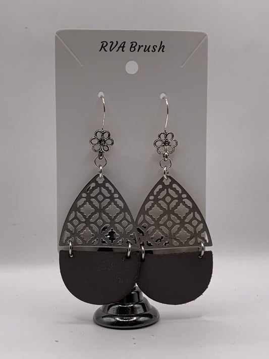 99- Chic Filigree Teardrop Earrings with Floral Studs - Vintage Style Handmade Jewelry metal and leather