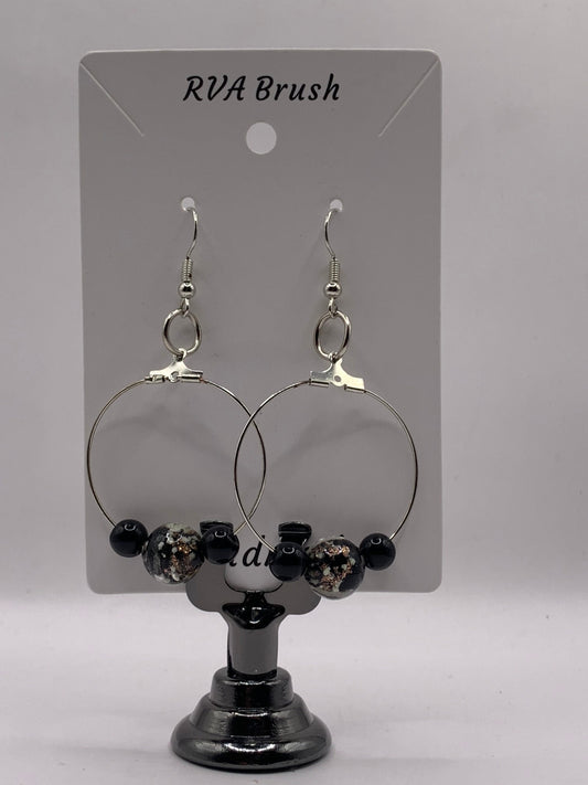112- Chic Black Beaded Hoop Earrings Handcrafted Artisan Jewelry Gift for Her