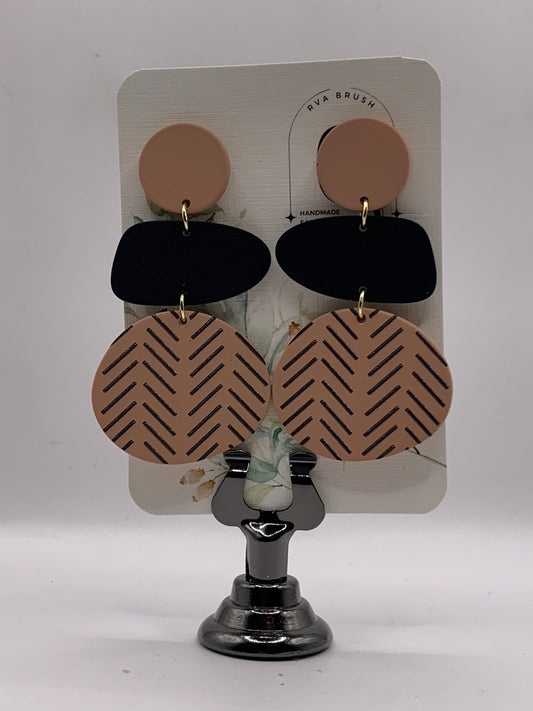 114- Minimalist Trio-Tone Layered Earrings - Modern Neutral Palette Statement Jewelry